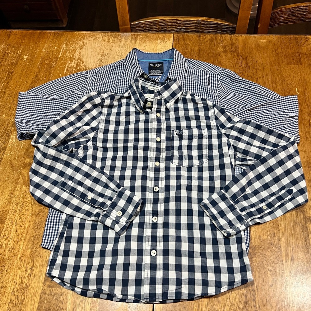 Lot of 2 Boys Long Sleeve Button Down Plaid Shirts Abercrombie Nautica Size Lg